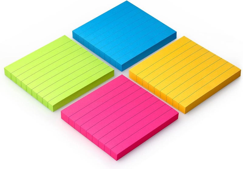 Eastern Wolf Lined Sticky Notes 3x3 Sticky Notes with Lines Self-Stick Notes Bright Color 4 Pads 90 Sheets/Pad (Bright) - Image 4